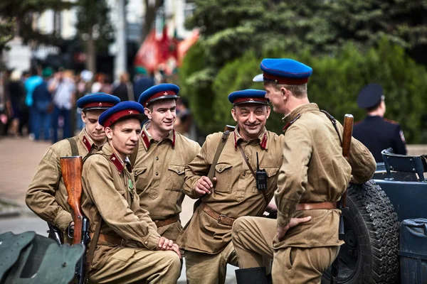 Люди Военной Форме Честь Дня Победы Военно Историческое Общество Реконструкция — стоковое фото