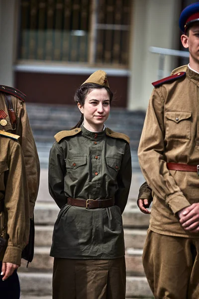 Personer Militär Uniform För Att Hedra Segerdagen Semestern Militär Historiskt — Stockfoto