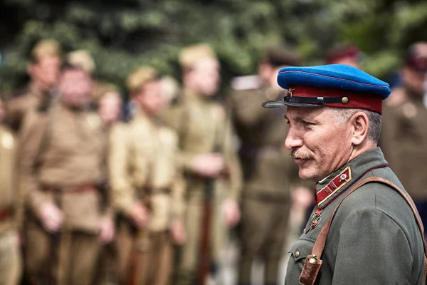 Ludzie Mundurach Wojskowych Cześć Zwycięstwa Dzień Wolny Wojskowy Historycznej Społeczeństwa — Zdjęcie stockowe