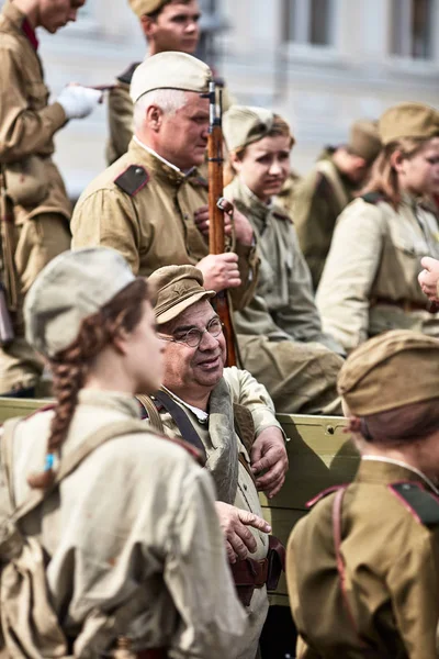 Des Gens Uniforme Militaire Honneur Fête Victoire Société Historique Militaire — Photo