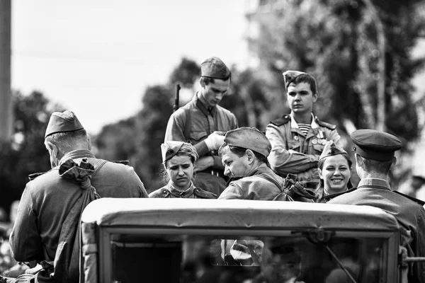 Pessoas Uniforme Militar Honra Das Férias Dia Vitória Sociedade Histórica — Fotografia de Stock