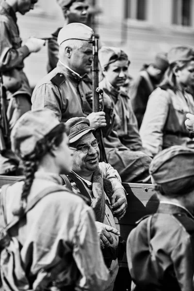 Personer Militär Uniform För Att Hedra Segerdagen Semestern Militär Historiskt — Stockfoto