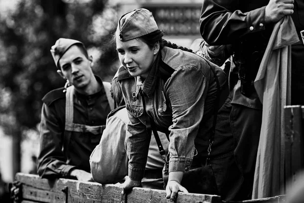 Personer Militär Uniform För Att Hedra Segerdagen Semestern Militär Historiskt — Stockfoto