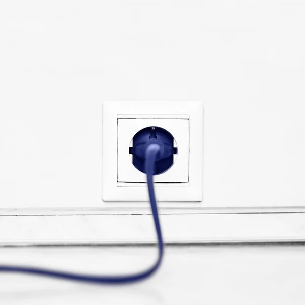 Electric White Socket One Plugged Power Cord White Wall Background — Stock Photo, Image