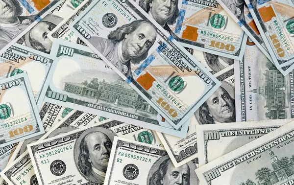 Száz Dollár Bankjegyek Dollárt Vértes Koncepció Amerikai Dollár Készpénz Pénz — Stock Fotó