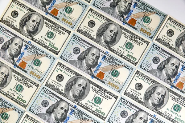 Száz Dollár Bankjegyek Dollárt Vértes Koncepció Amerikai Dollár Készpénz Pénz — Stock Fotó