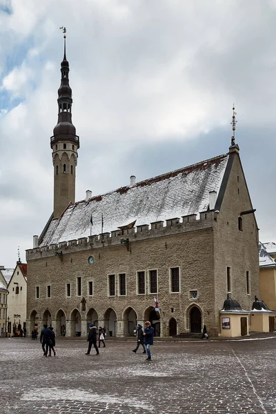 Tallinn Old Town Hall Raekoja Square Winter 2018 Tallinn Estonia — Stock Photo, Image