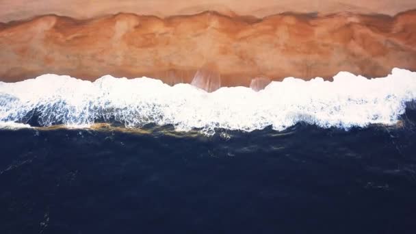 Flying Sandy Beach Waves Break Sandy Beach Atlantic Coast Aerial — Stock Video