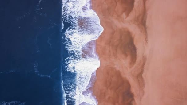 Flying Sandy Beach Waves Break Sandy Beach Atlantic Coast Aerial — Stock Video