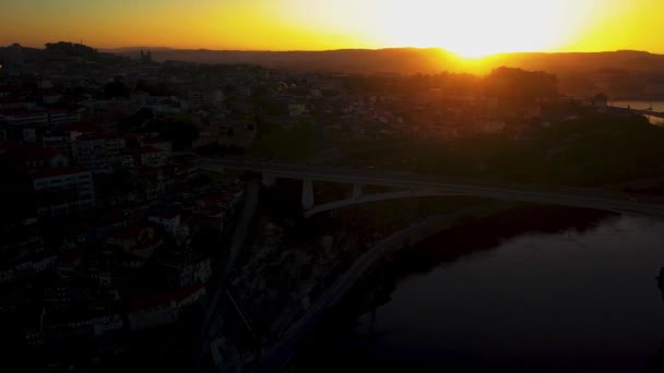 Porto Portugal Aerial View Old City Promenade Douro River View — Stock Video