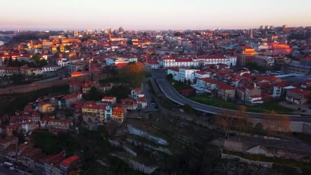 Porto Portugal Aerial View Old City Promenade Douro River View — Stock Video