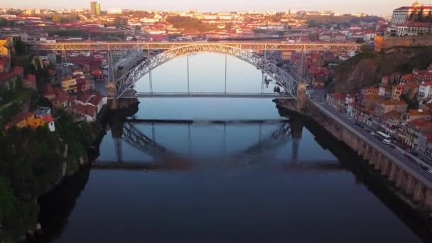 Porto Portugal Luftaufnahme Der Altstadt Und Der Promenade Des Douro — Stockvideo