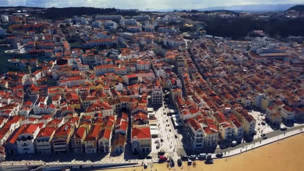 Vue Nazare Plage Riviera Sur Côte Océan Atlantique Lieu Emblématique — Video