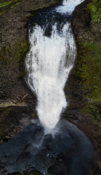 Haifoss Καταρράκτη Στα Υψίπεδα Της Ισλανδίας Αεροφωτογραφία Δραματικό Τοπίο Του — Φωτογραφία Αρχείου