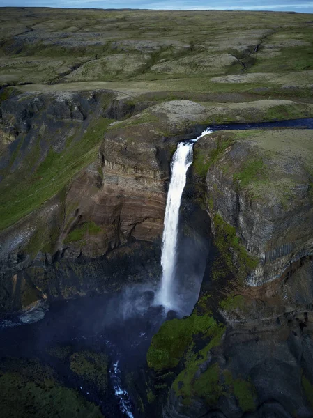 Haifoss Καταρράκτη Στα Υψίπεδα Της Ισλανδίας Αεροφωτογραφία Δραματικό Τοπίο Του — Φωτογραφία Αρχείου