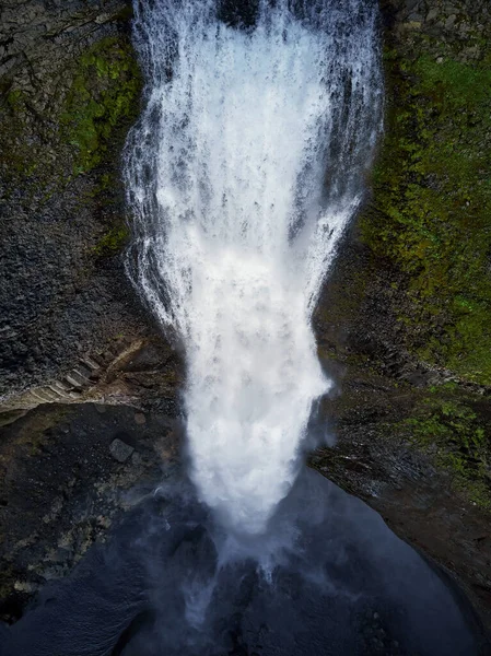 Haifoss Καταρράκτη Στα Υψίπεδα Της Ισλανδίας Αεροφωτογραφία Δραματικό Τοπίο Του — Φωτογραφία Αρχείου