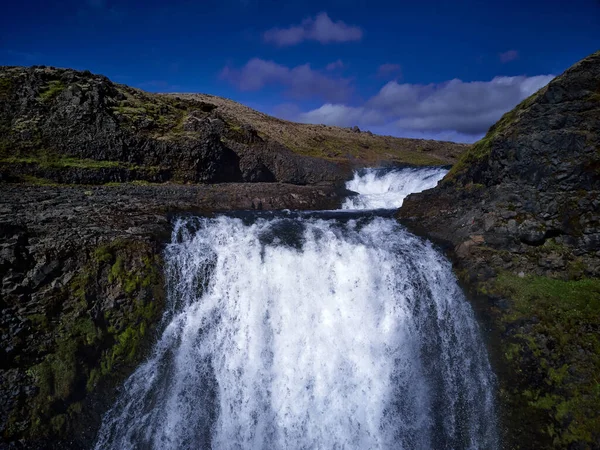 Haifoss Vízesés Izland Felvidékein Légi Kilátás Drámai Táj Vízesés Landmannalaugar — Stock Fotó