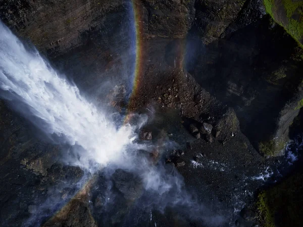 Cascata Haifoss Negli Altopiani Dell Islanda Veduta Aerea Paesaggio Drammatico — Foto Stock