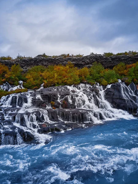 Incredibly Beautiful Hraunfossar Waterfall Lava Waterfalls Waterfall Flowing Lava Fields — Stock Photo, Image