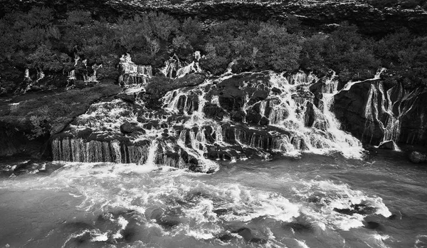 Otroligt Vacker Hraunfossar Vattenfall Vattenfall Lava Vattenfall Flyter Ner Från — Stockfoto