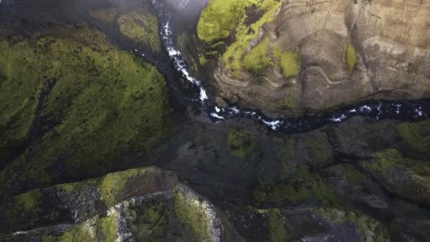 Haifoss Waterval Hooglanden Van Ijsland Luchtfoto Dramatisch Landschap Van Waterval — Stockvideo