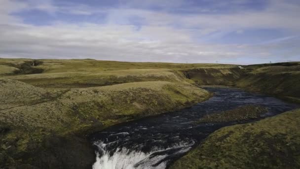 Haifoss Καταρράκτη Στα Υψίπεδα Της Ισλανδίας Αεροφωτογραφία Δραματικό Τοπίο Του — Αρχείο Βίντεο