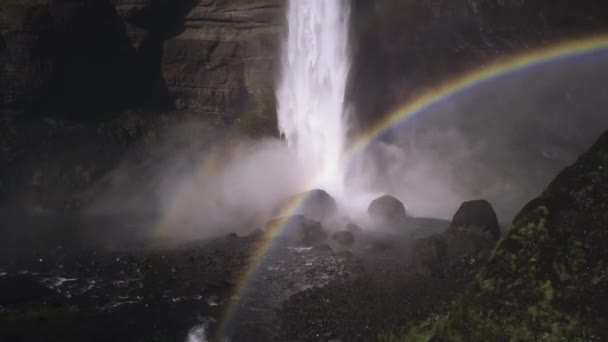 Cascade Haifoss Dans Les Hautes Terres Islande Vue Aérienne Paysage — Video