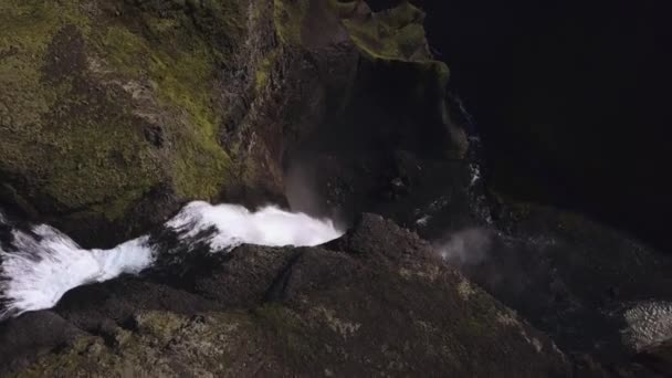 Haifoss Waterval Hooglanden Van Ijsland Luchtfoto Dramatisch Landschap Van Waterval — Stockvideo