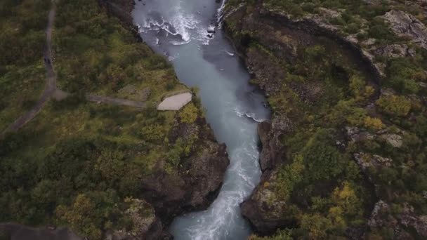 Cascada Hraunfossar Cascadas Lava Cascada Que Desciende Los Campos Lava — Vídeo de stock