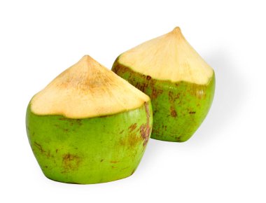 Beyaz arkaplanda taze hindistan cevizi palmiyesi