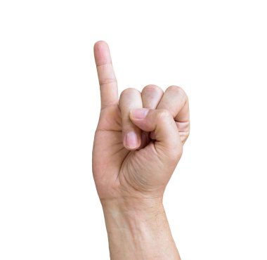 Güçlü Vaat Eli, beyaz arka planda izole edilmiş, küçük parmağıyla kavramsal işareti olan.