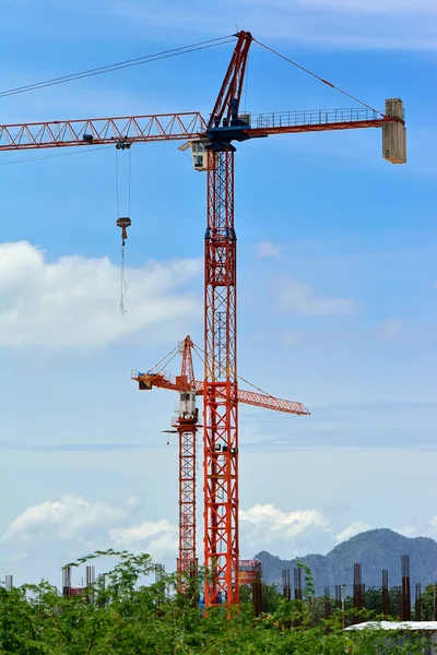 Cranes Construction Site Nice Blue Sky Background — Stock Photo, Image