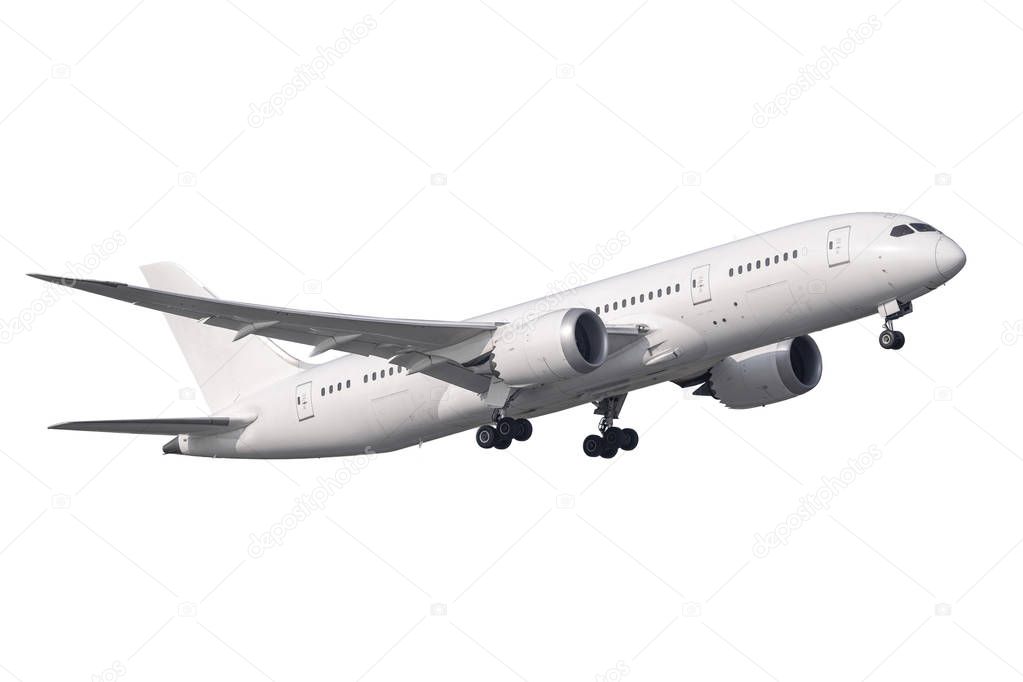 A pure with Boeing 787 no logo take-off isolated side view