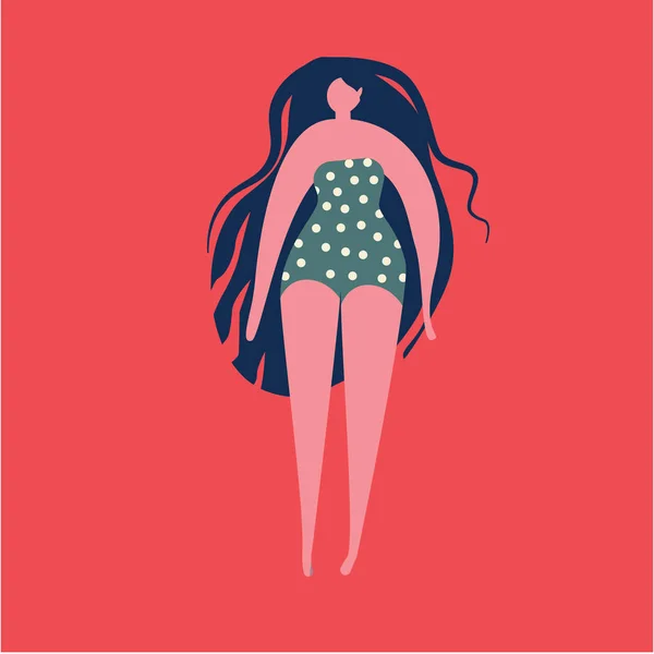 Chica Bikini Ilustración Verano Con Personaje Dibujos Animados Concepto Feminista — Vector de stock