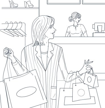 Dükkanda kalabalık insanlar. Vektör Doodle