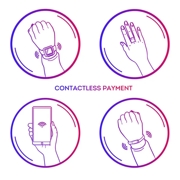 Contactless Payment Flat Vector Icons Hand Smart Watch Gradient Color — Stock Vector