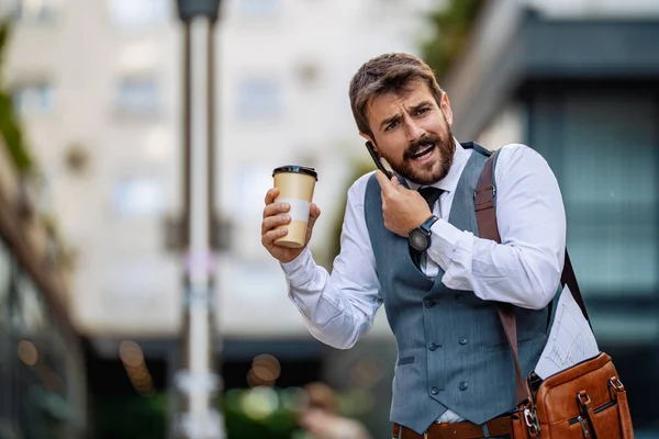 Atractivo Joven Empresario Utilizando Teléfono Inteligente Retrato Hombre Negocios Guapo — Foto de Stock