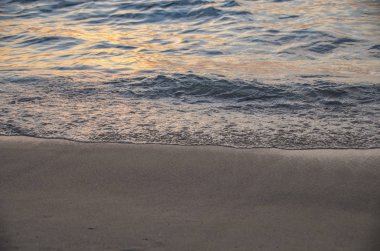 güneş ışığı altında kumlu sahilde dalgalar