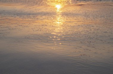 güneş ışığı altında kumlu sahilde dalgalar