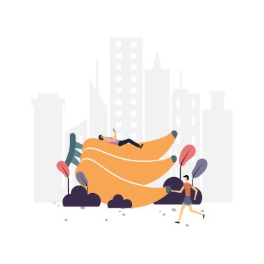 Muz sever düz çizim. Vektör tasarımı. İniş sayfası, ui, web sitesi, mobil uygulama, yazı, poster, makale ve afiş için uygundur..