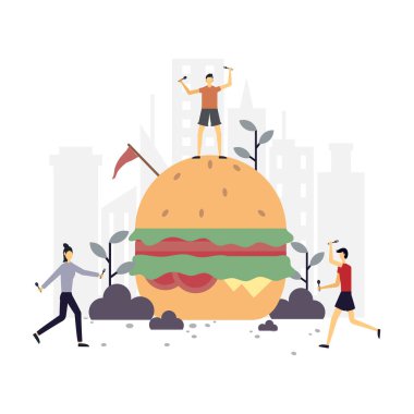 Hamburger yassı illüstrasyon. Vektör tasarımı. İniş sayfası, ui, web sitesi, mobil uygulama, editör, poster, makale ve afiş için uygundur..