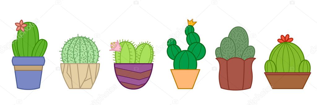 Cactus icons in a flat style on a white background