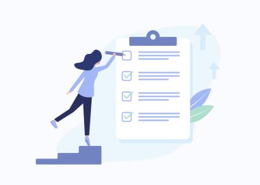 Vektör arka plan kız ve onun denetim listesi, hedef başarı kavramı,