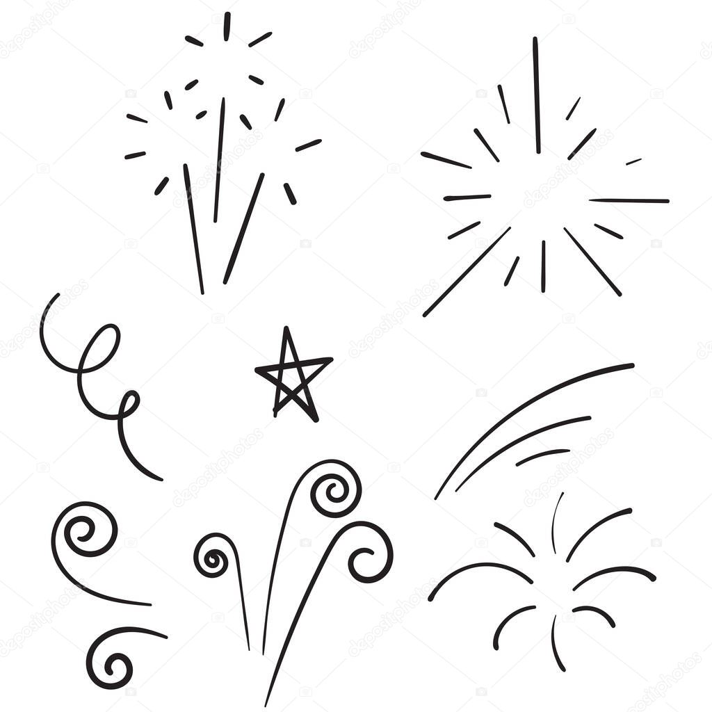 doodle Vector collection of swishes, swashes, swoops. Calligraphy swirl. Highlight text elements. Hand drawn fireworks cartoon