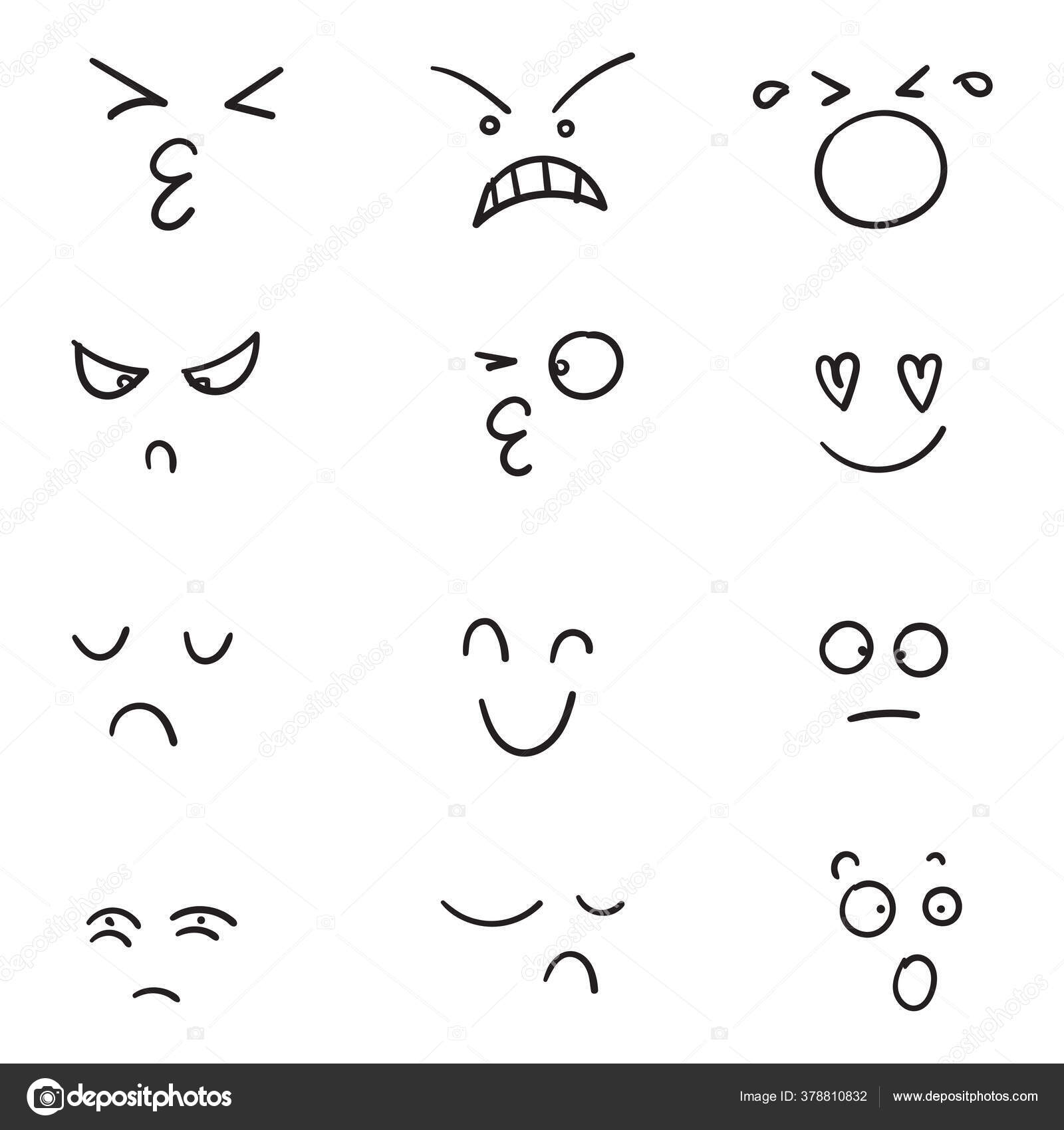 Vetores de Cara De Desenho Animado Olhos E Boca Expressivos Sorrindo  Chorando E Surpreso Expressão De