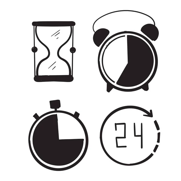 Hand Drawn Time Clock Set Time Management Timer Speed Alarm — Stock Vector