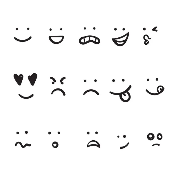 Hand Drawn Cartoon Faces Expressive Eyes Mouth Smiling Crying Surprised — Stock Vector