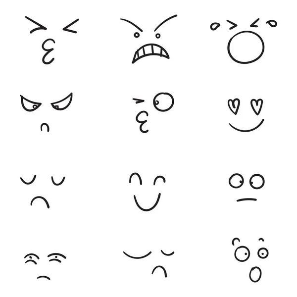 Dibujado Mano Caras Dibujos Animados Ojos Boca Expresivos Sonriendo Llorando — Vector de stock