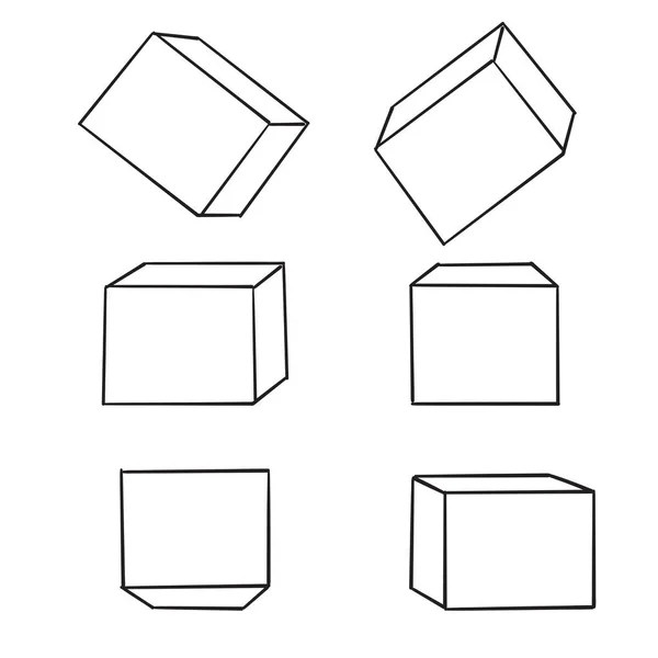 Ručně Kreslená Maketa Krabice Prázdné Obaly Boxy Pohled Perspektivy Krychle — Stockový vektor