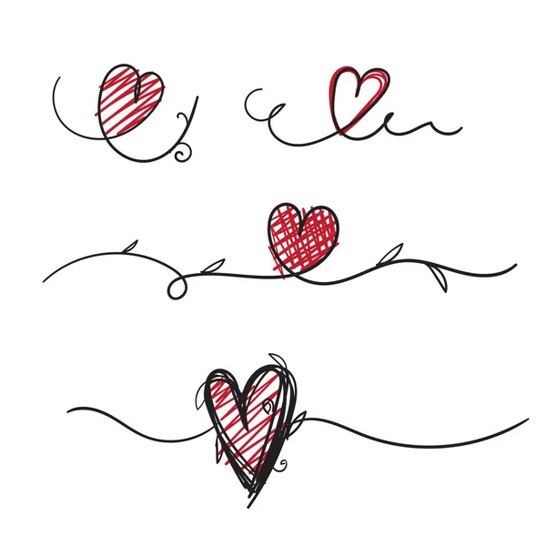 Mão Desenhada Doodle Amor Coração Emaranhado Com Natureza Linha Contínua —  Vetores de Stock